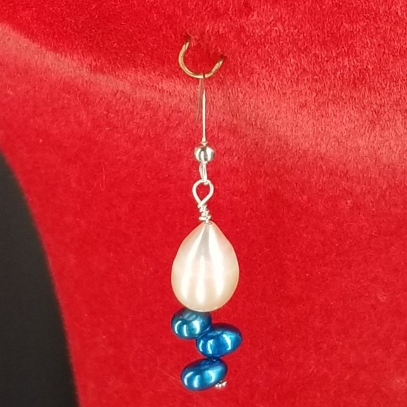 Genuine Pearl and Sterling Silver Drop Earrings - Picture 1 of 9